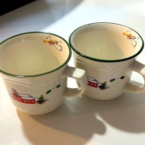 Pfaltzgraff snow village mugs set Christmas country angel teacup coffee cups